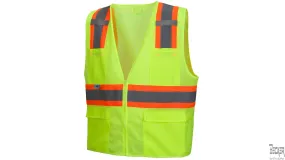 PYRAMEX - Type R - Class 2 Hi-Vis Lime Safety Vest, lightweight polyester mesh material W/ SAFEBUILT logo in black font on left chest pocket