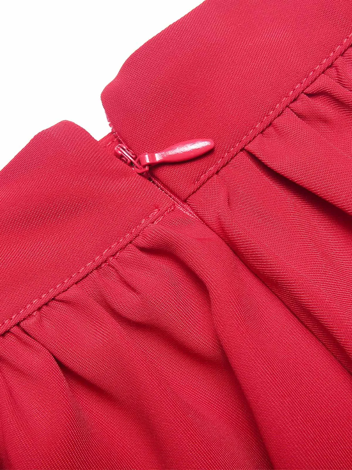 Red 1940s Solid Layered Suspender Skirt