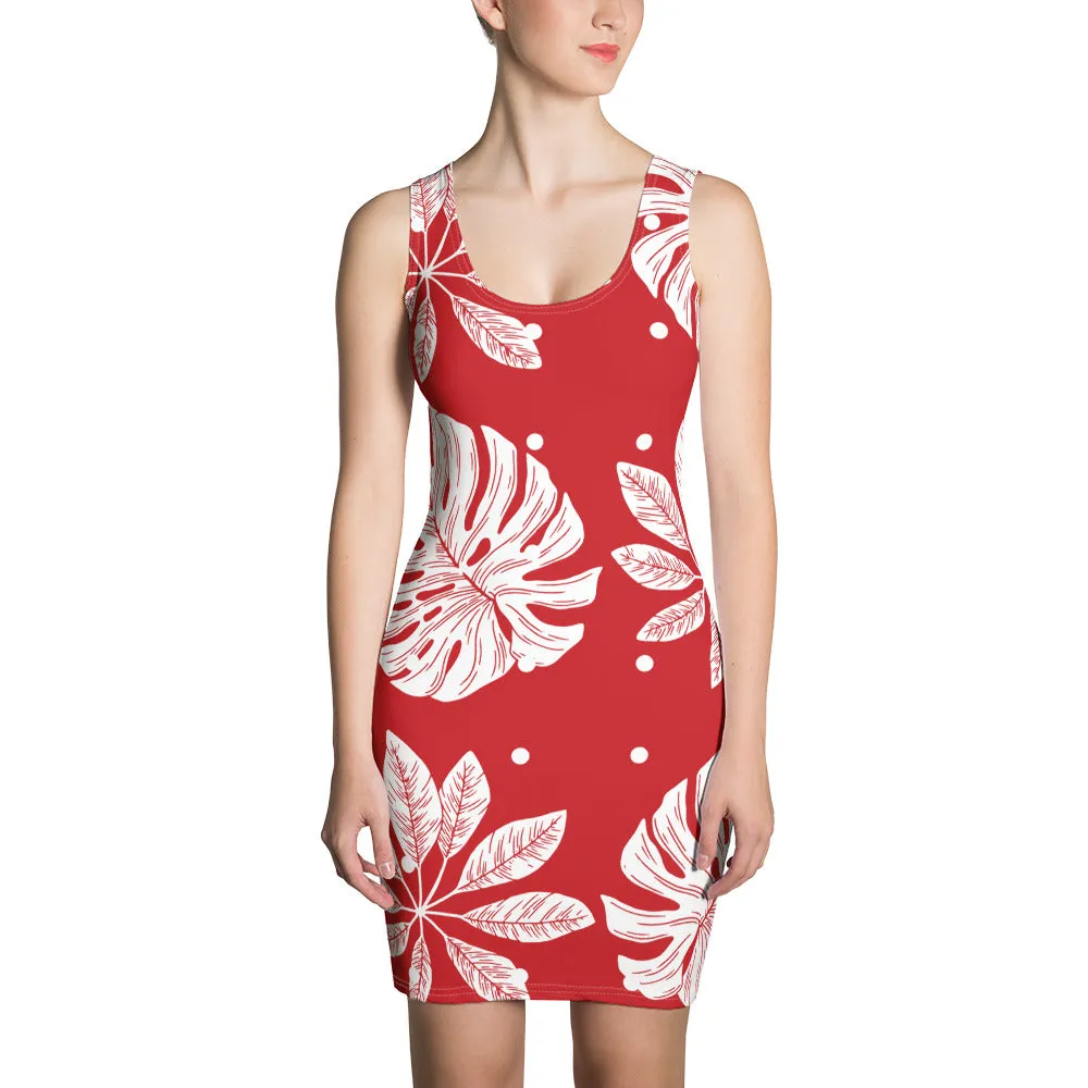 Red & White Leaves Bodycon Dress