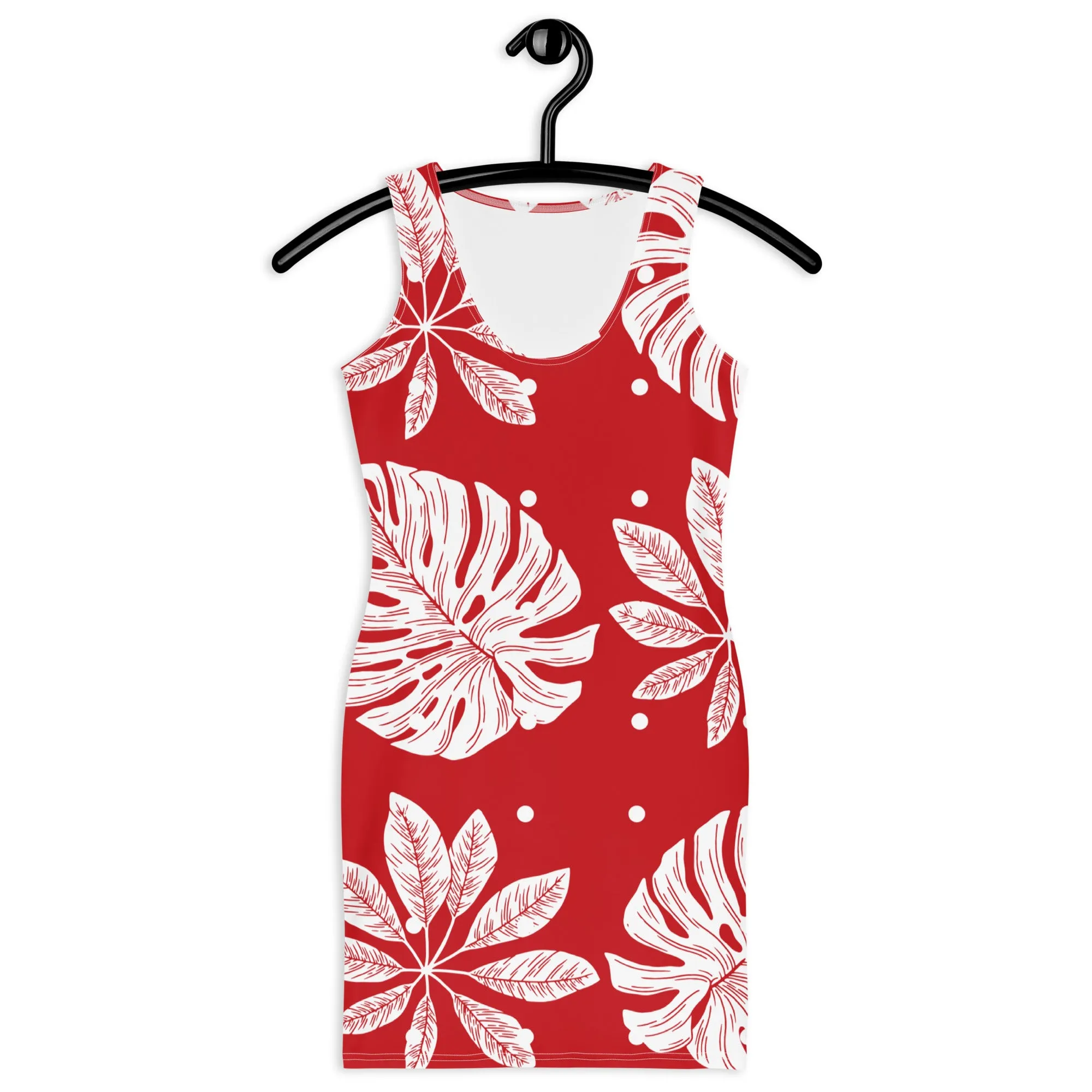 Red & White Leaves Bodycon Dress