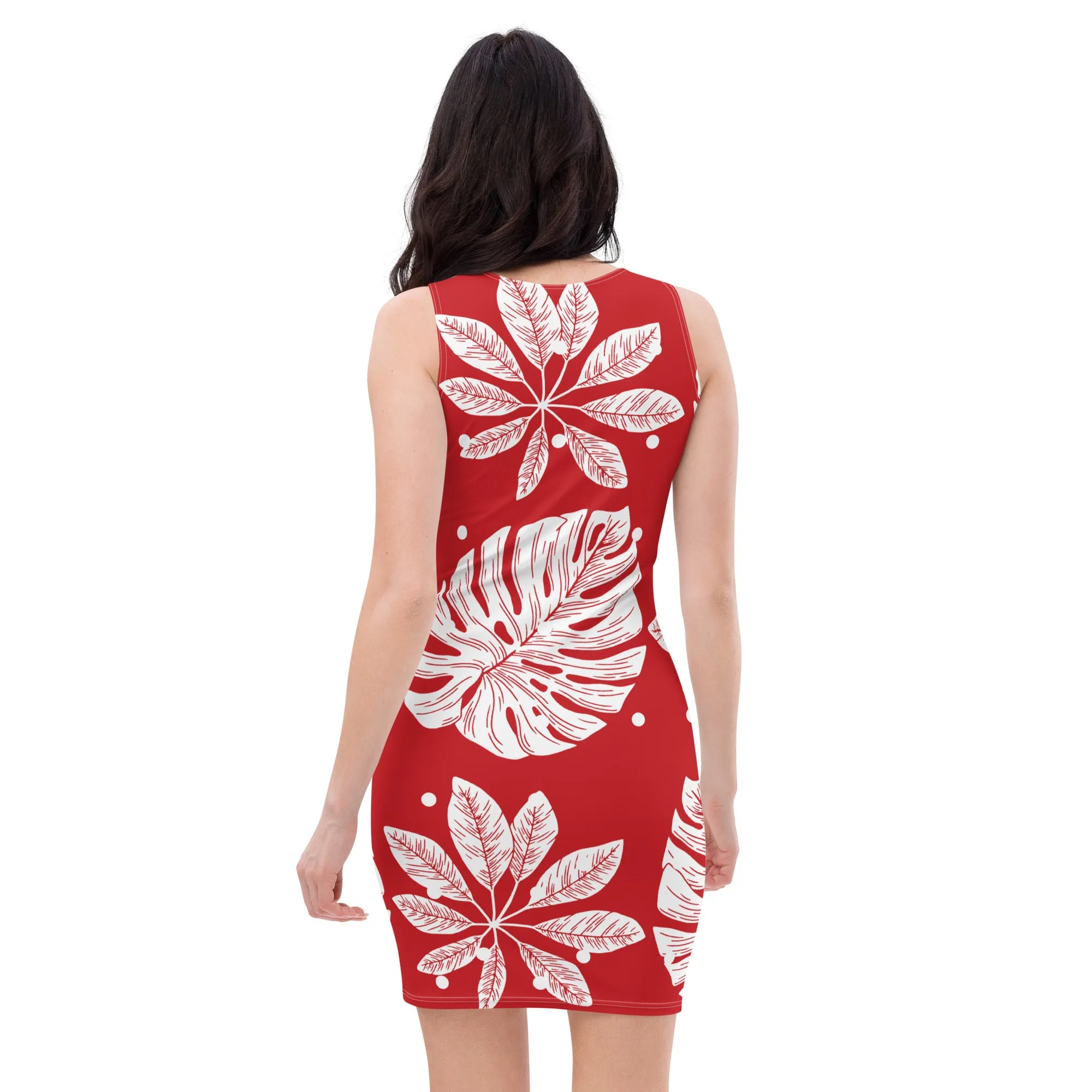 Red & White Leaves Bodycon Dress