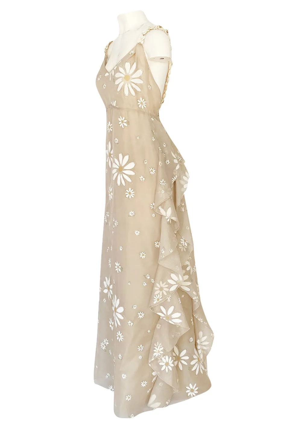 Resort 2011 Valentino Runway Painted Low Back Daisy Dress w Ruffles & Flower Detailed Straps