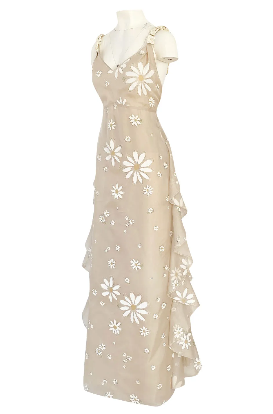 Resort 2011 Valentino Runway Painted Low Back Daisy Dress w Ruffles & Flower Detailed Straps