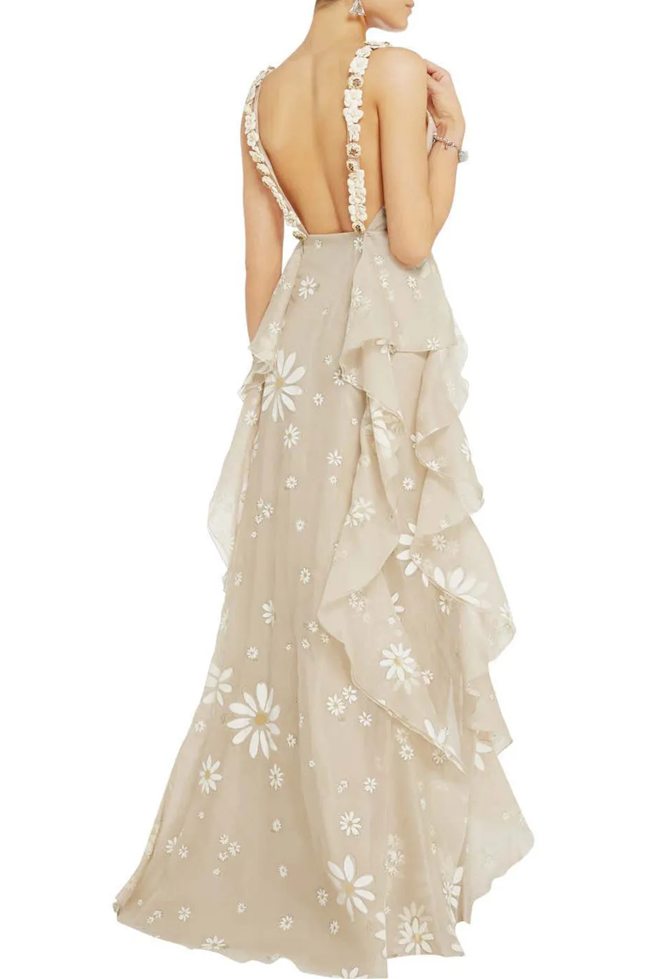 Resort 2011 Valentino Runway Painted Low Back Daisy Dress w Ruffles & Flower Detailed Straps