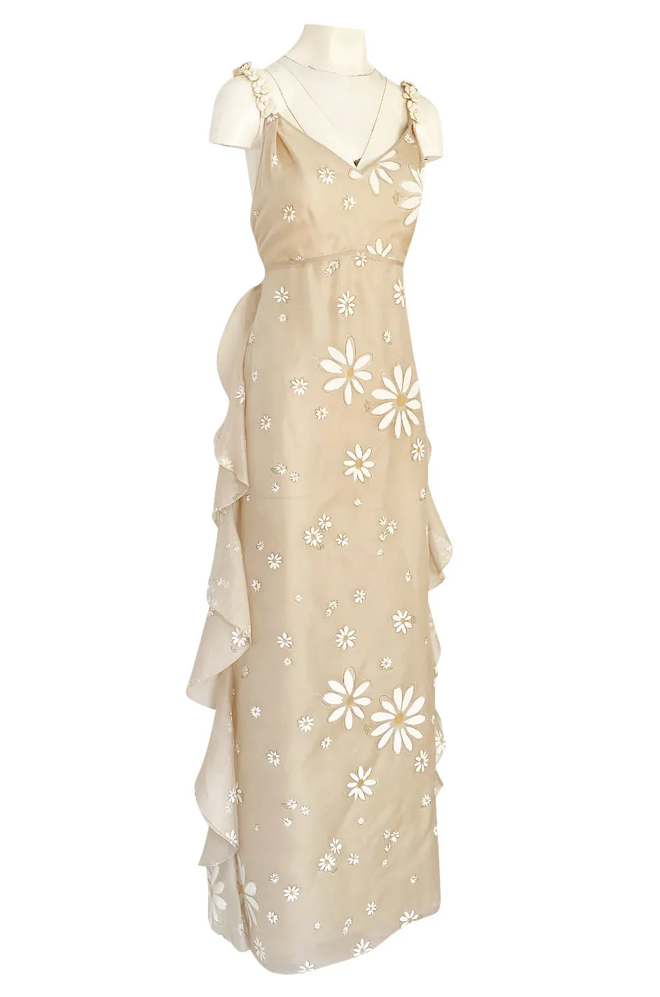 Resort 2011 Valentino Runway Painted Low Back Daisy Dress w Ruffles & Flower Detailed Straps