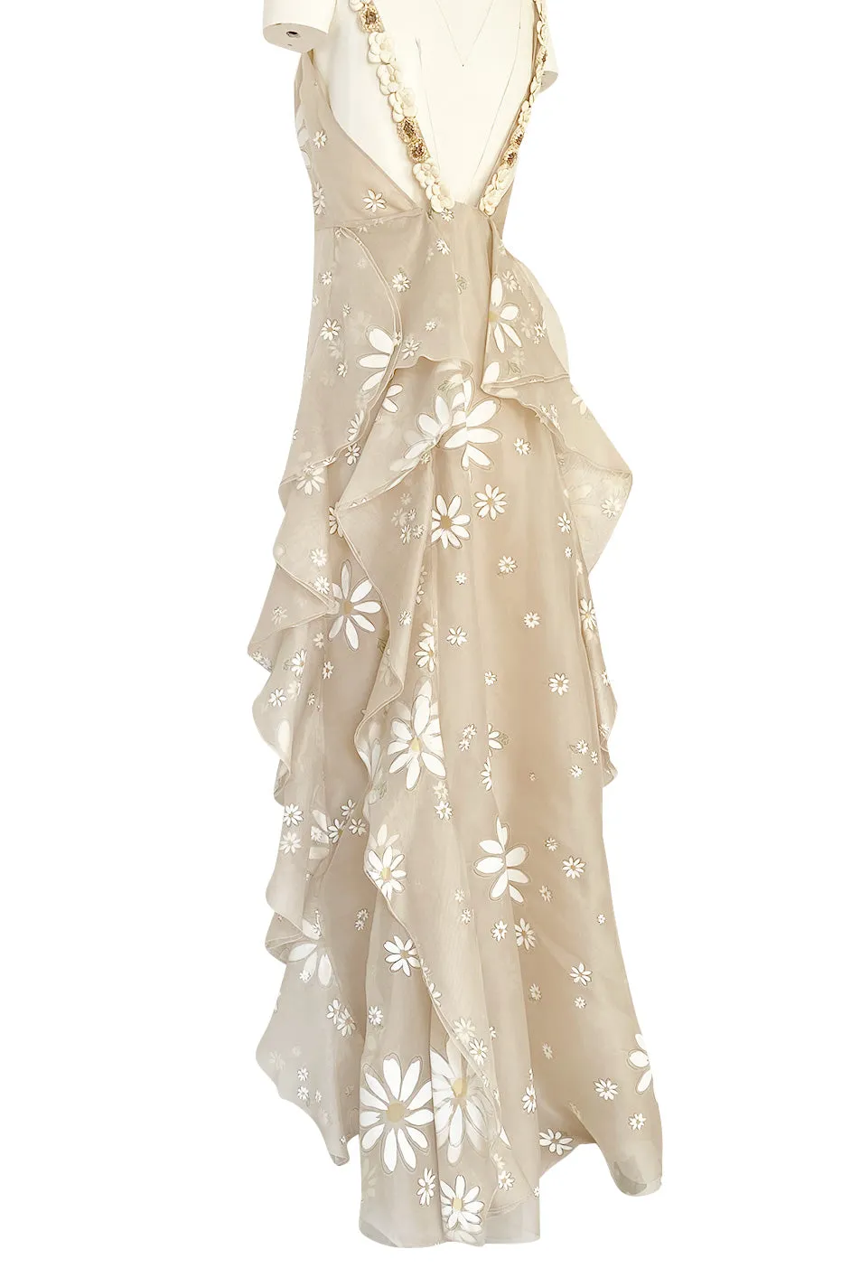 Resort 2011 Valentino Runway Painted Low Back Daisy Dress w Ruffles & Flower Detailed Straps