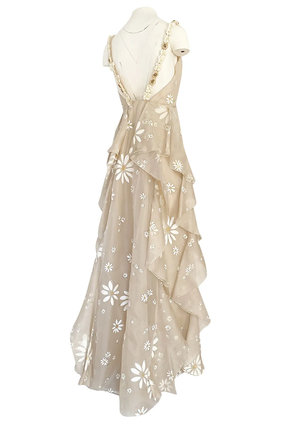 Resort 2011 Valentino Runway Painted Low Back Daisy Dress w Ruffles & Flower Detailed Straps