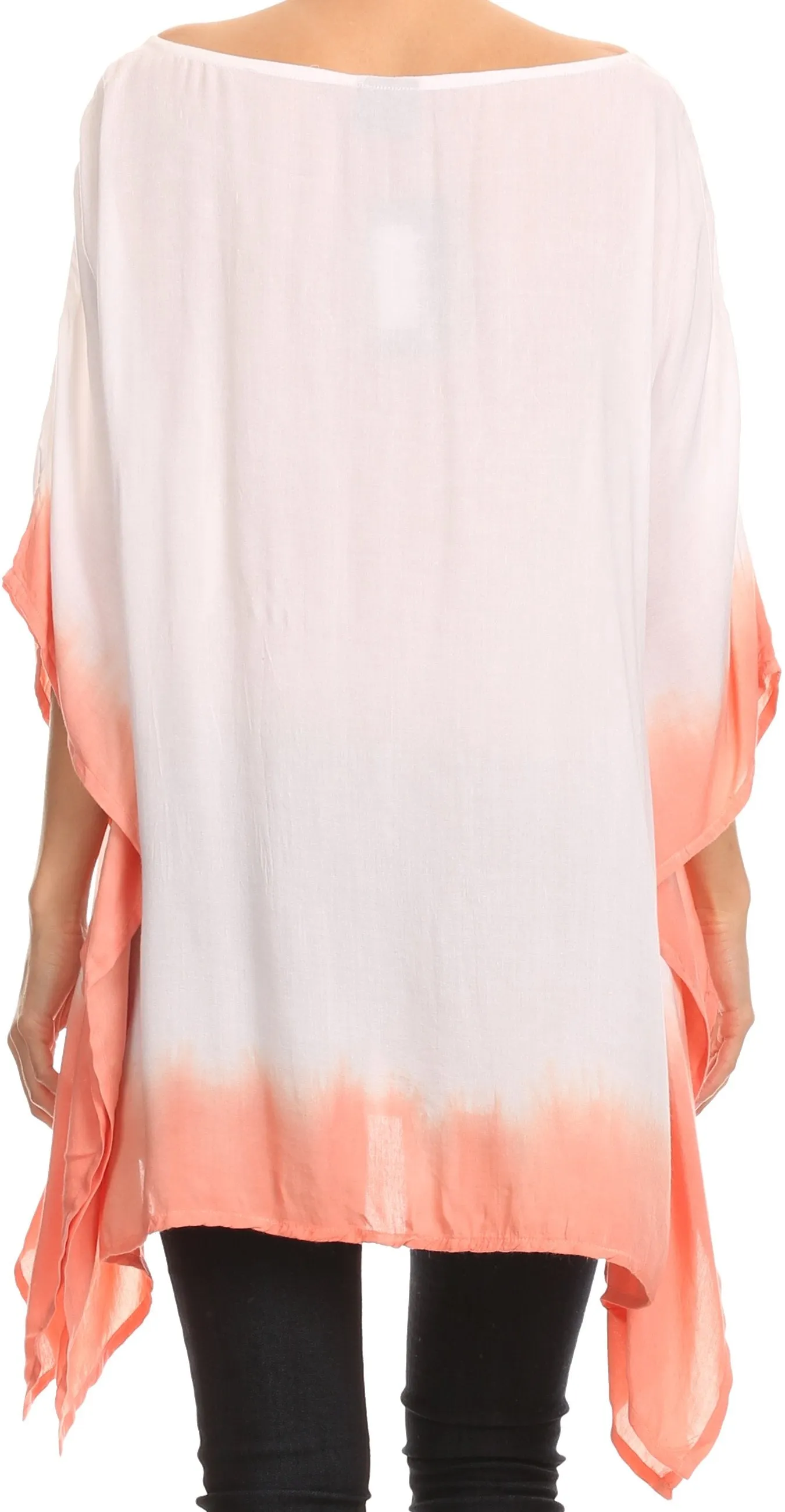 Sakkas Saleei Long Wide Square Ombre Floral Embroidered  Jewel Button Poncho Top