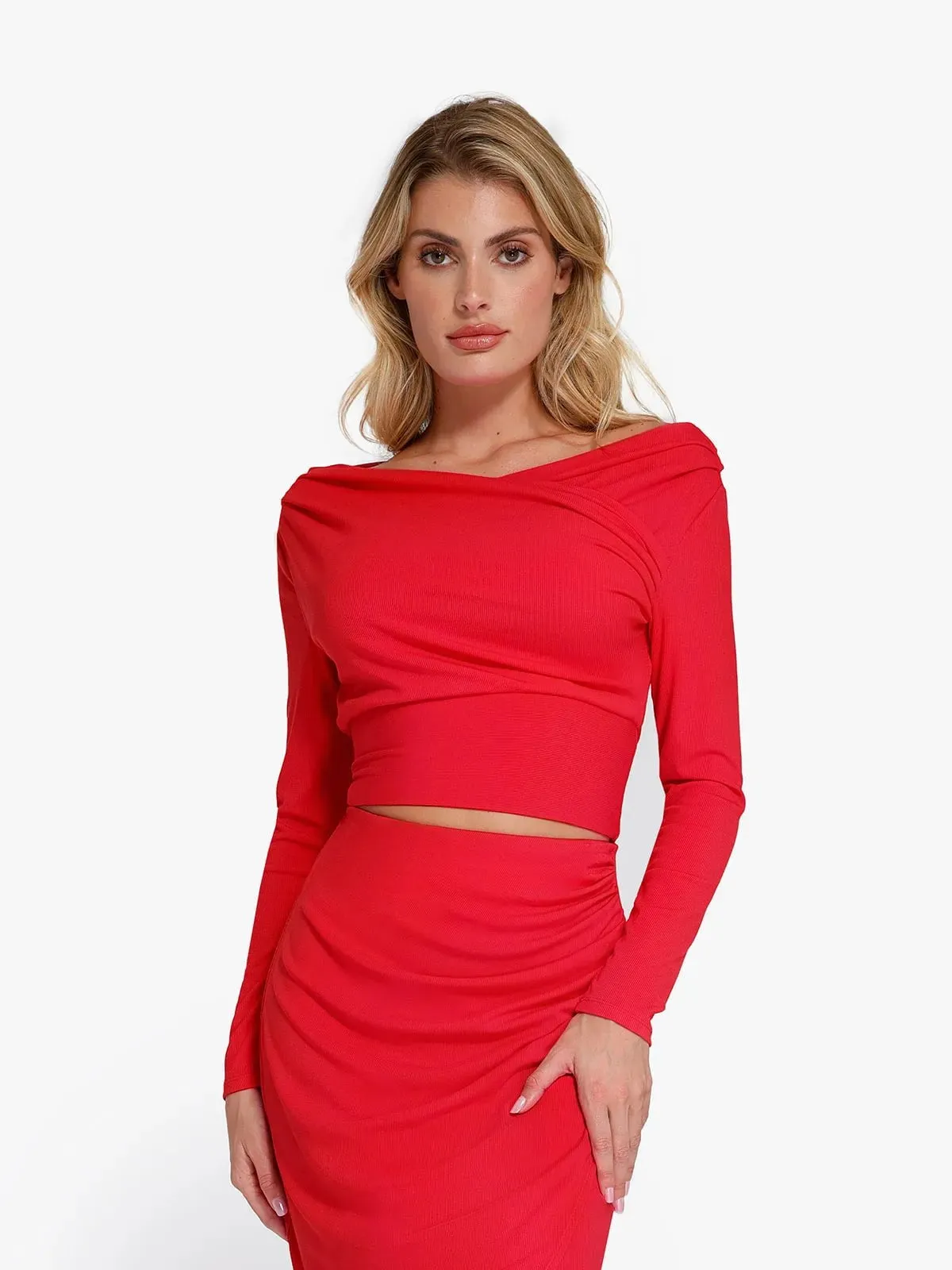 Shapewear Rib Modal Off-the-Shoulder Top Sculpting Skirt Set