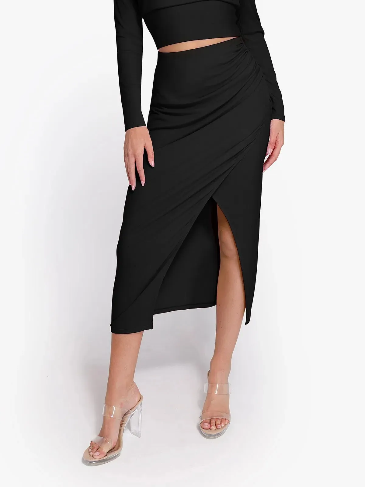 Shapewear Rib Modal Off-the-Shoulder Top Sculpting Skirt Set