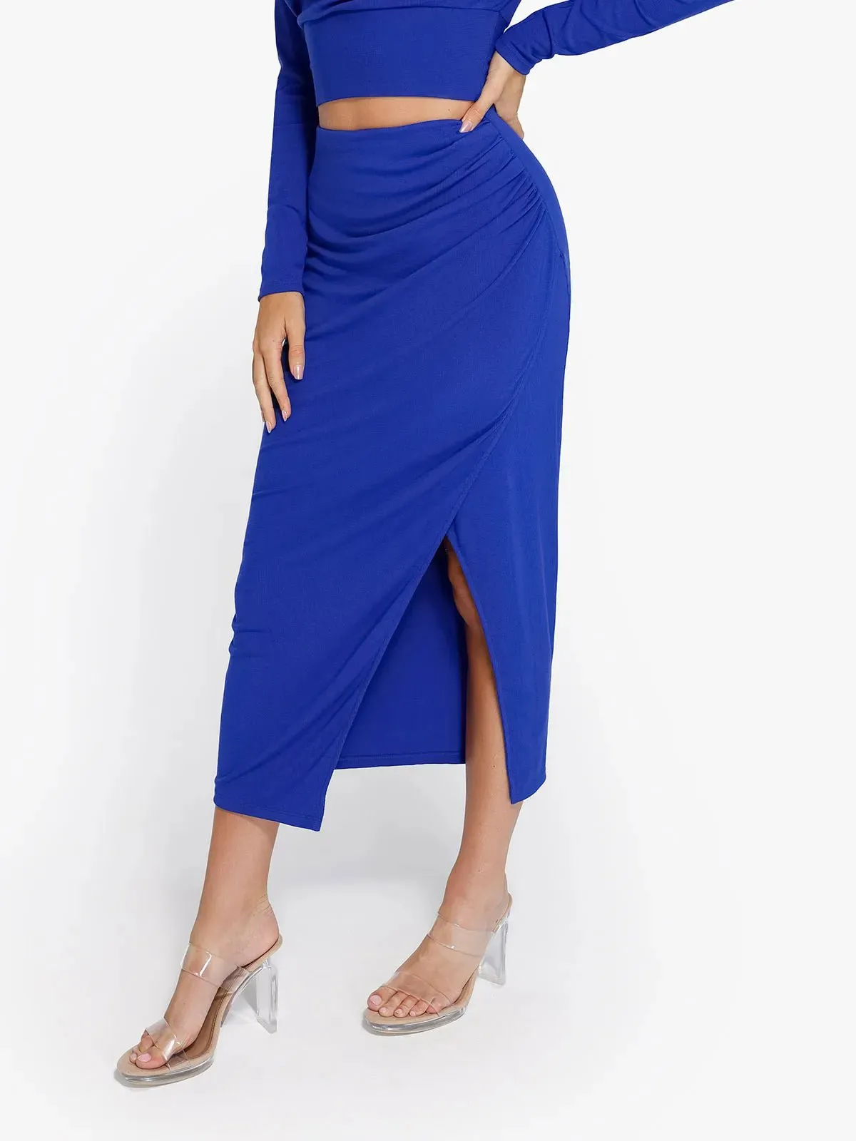 Shapewear Rib Modal Off-the-Shoulder Top Sculpting Skirt Set