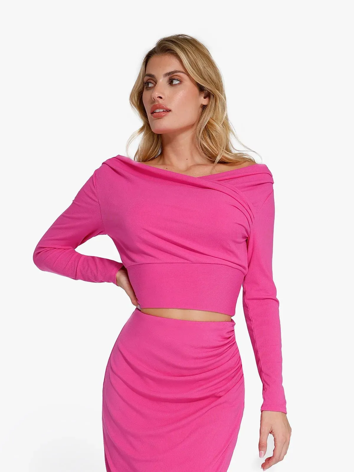 Shapewear Rib Modal Off-the-Shoulder Top Sculpting Skirt Set