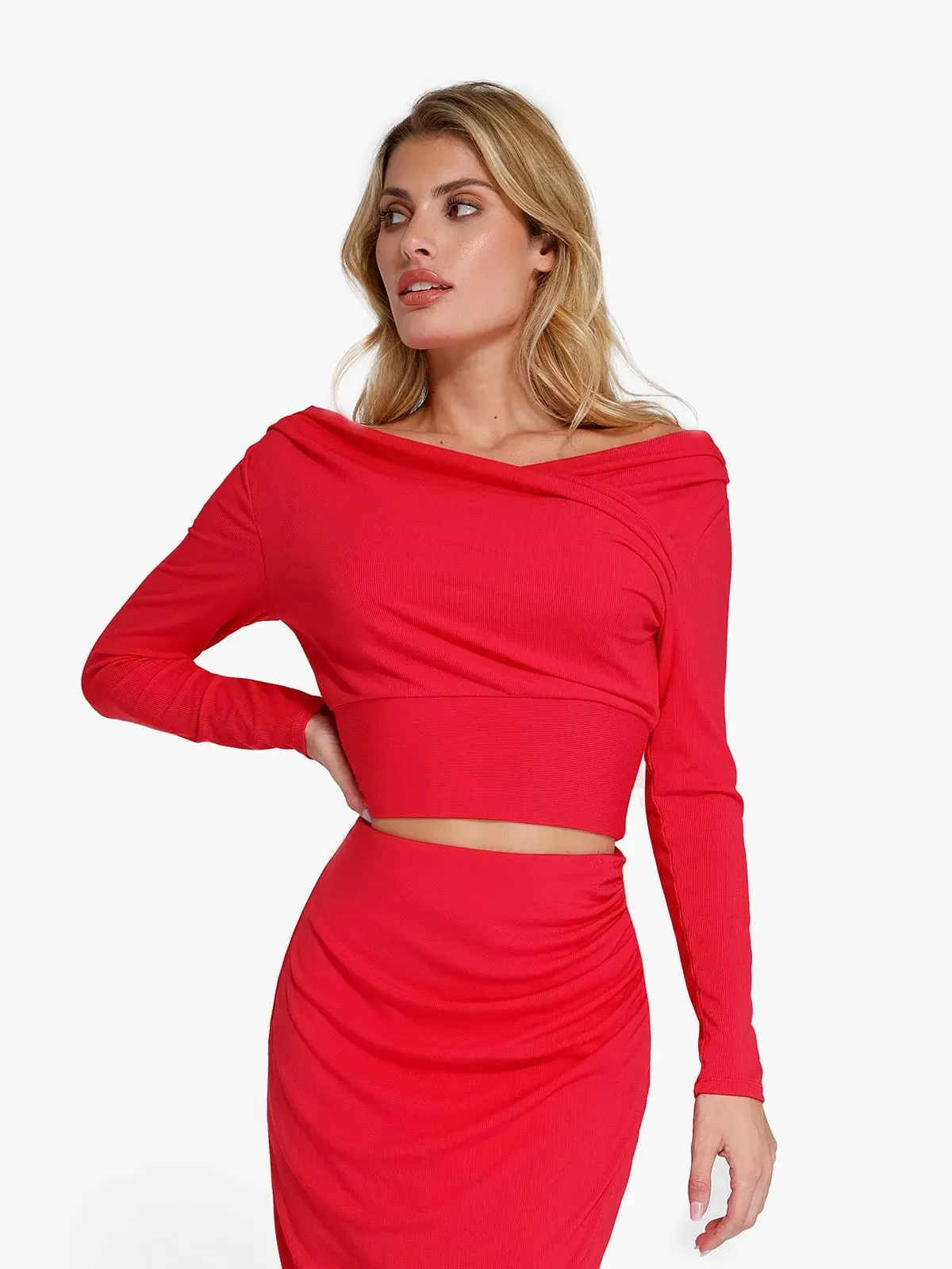 Shapewear Rib Modal Off-the-Shoulder Top Sculpting Skirt Set