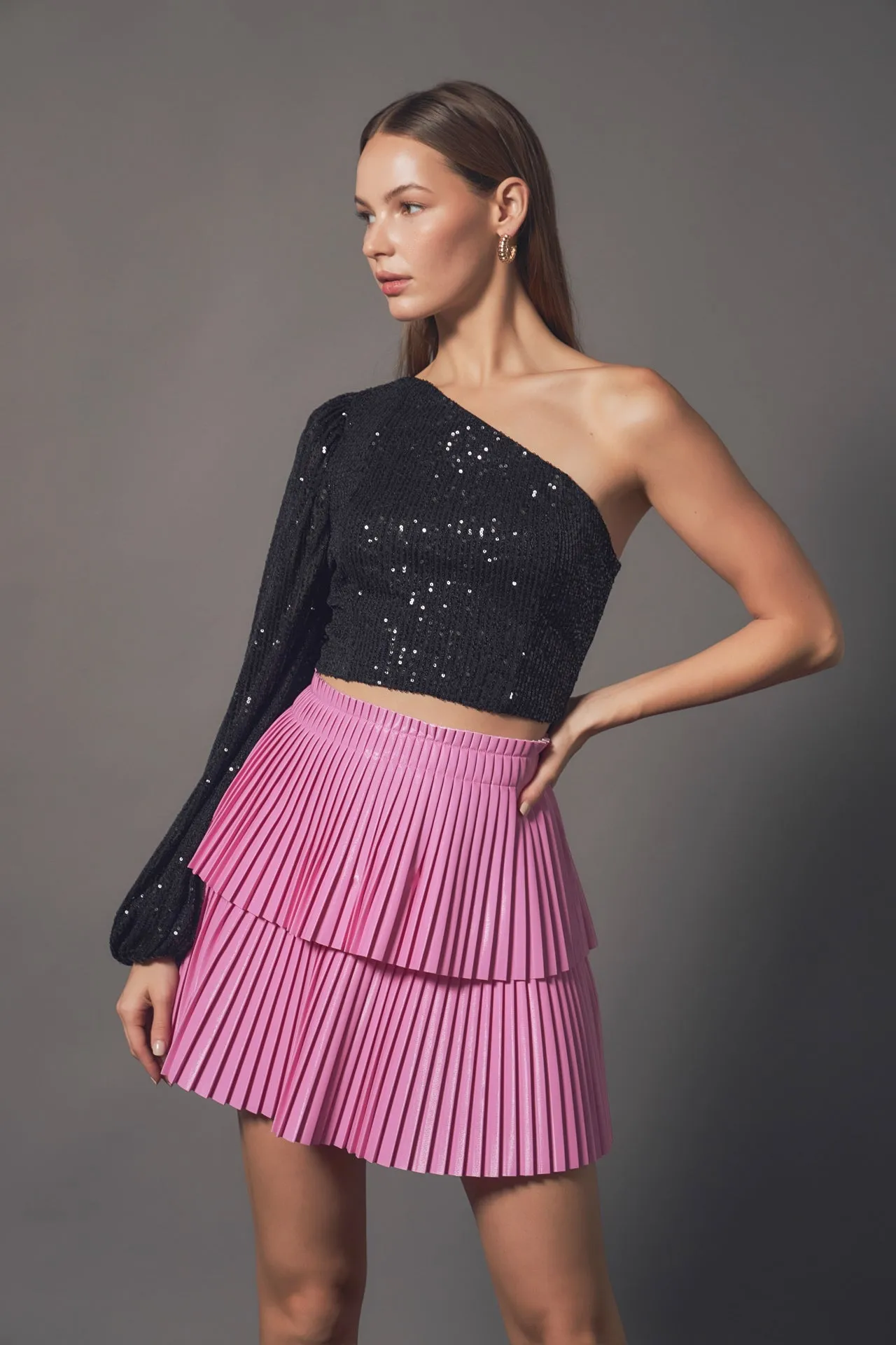 Shiny Pu Pleated Mini Skirt