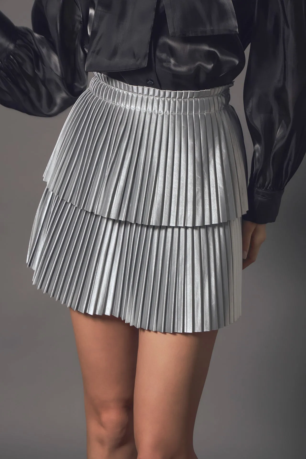 Shiny Pu Pleated Mini Skirt