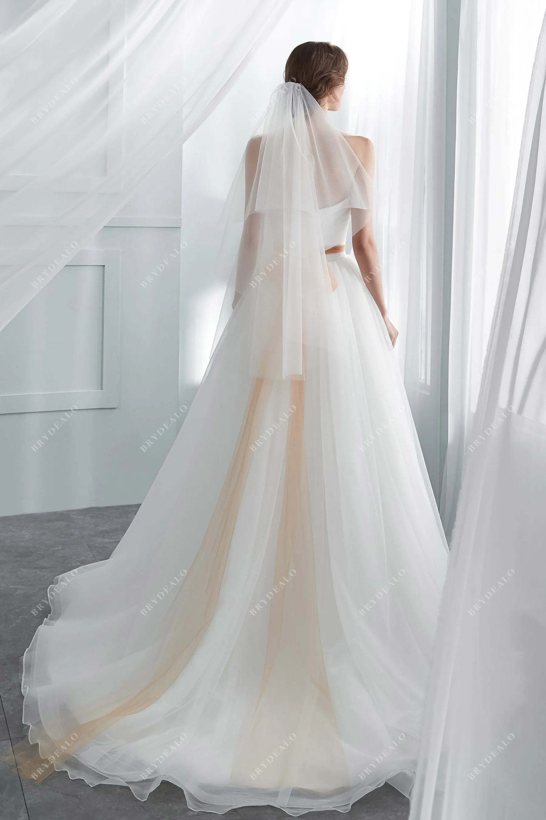 Simple Strapless Sweetheart A-line Tulle Destination Bridal Gown