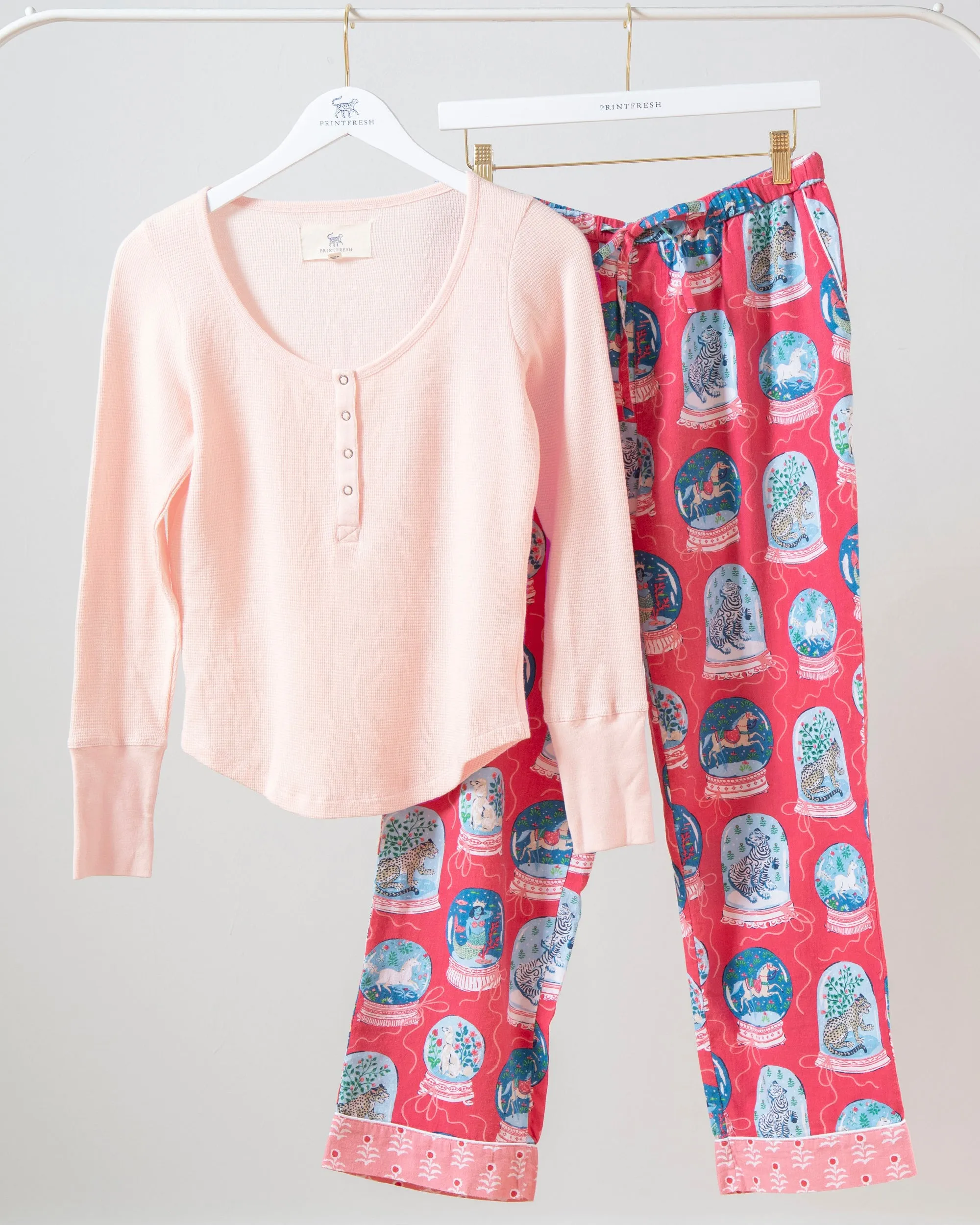 Snow Globe Magic - Henley & PJ Pants Set - Red Ribbon