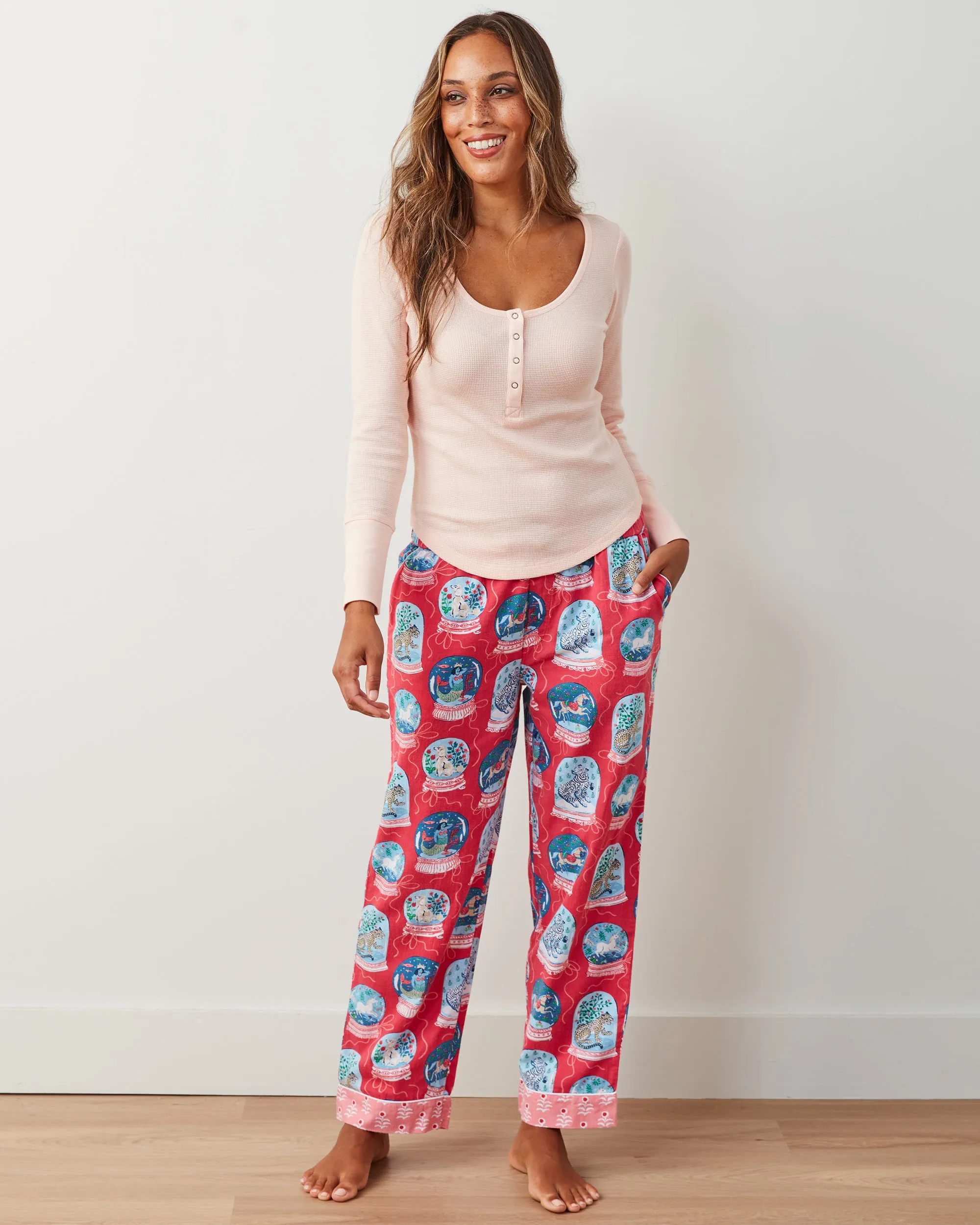 Snow Globe Magic - Henley & PJ Pants Set - Red Ribbon