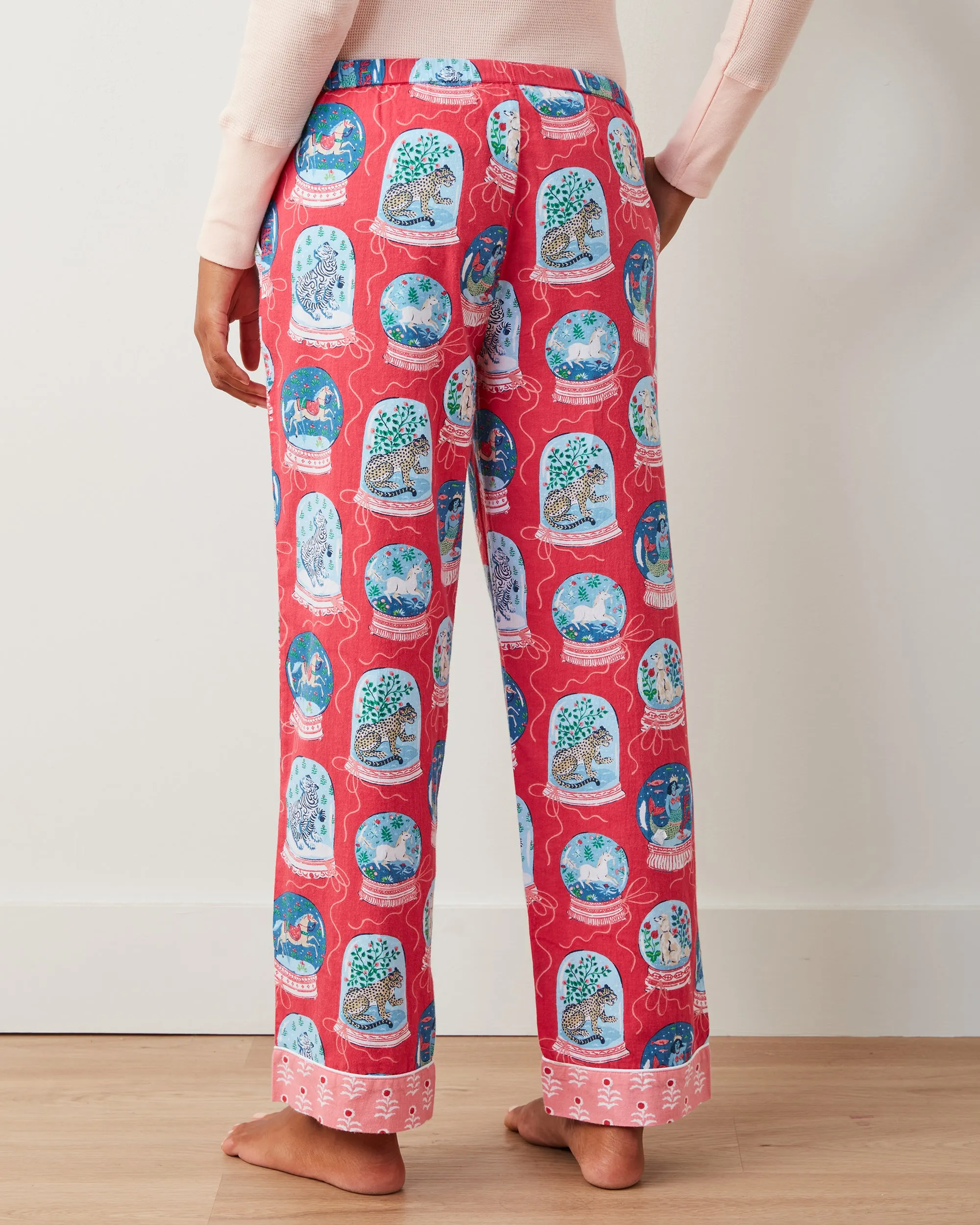 Snow Globe Magic - Lightweight Flannel PJ Pants - Red Ribbon