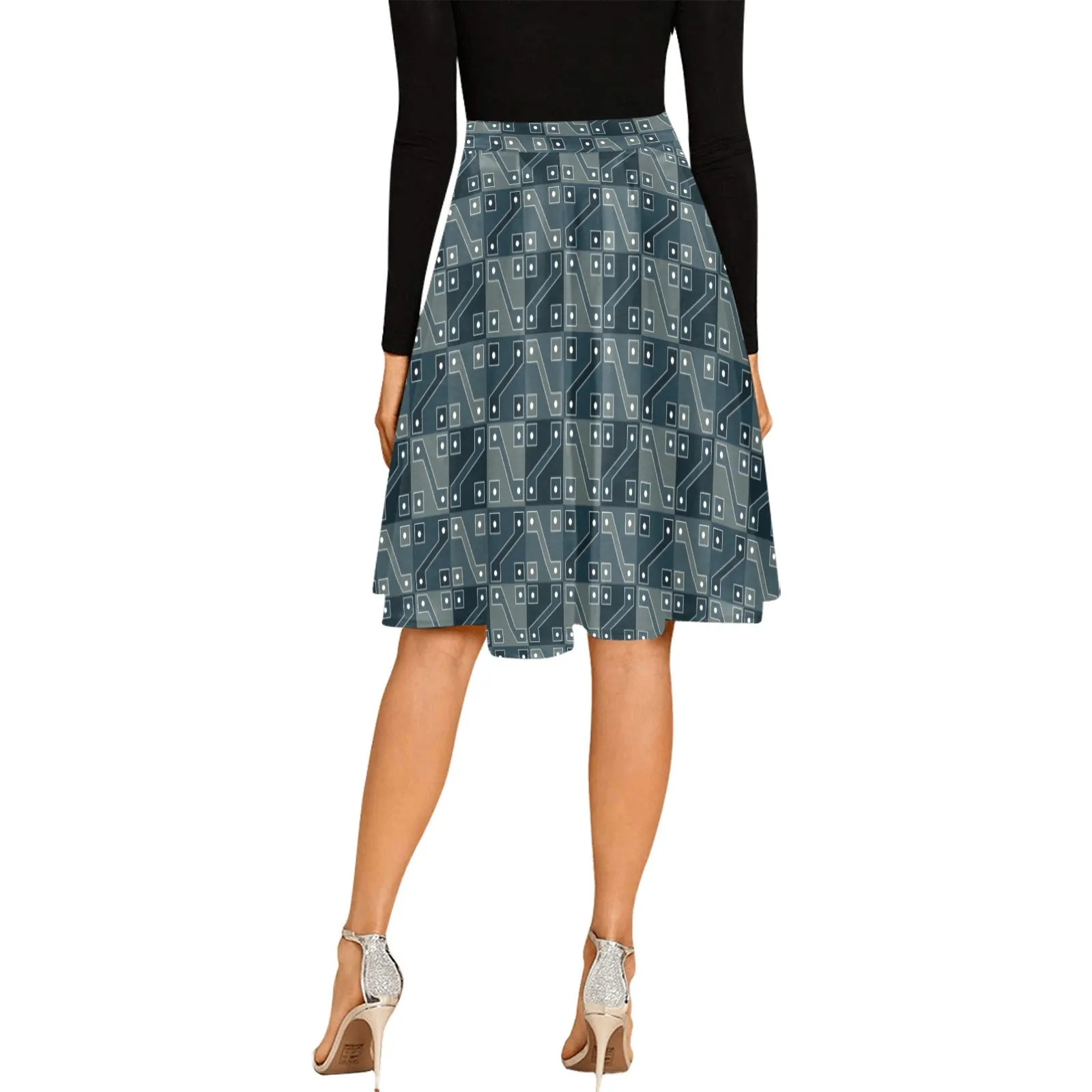 split blue inca print Melete Pleated Midi Skirt (Model D15)