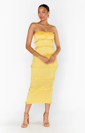 Stella Smocked Dress ~ Yellow Luxe Satin