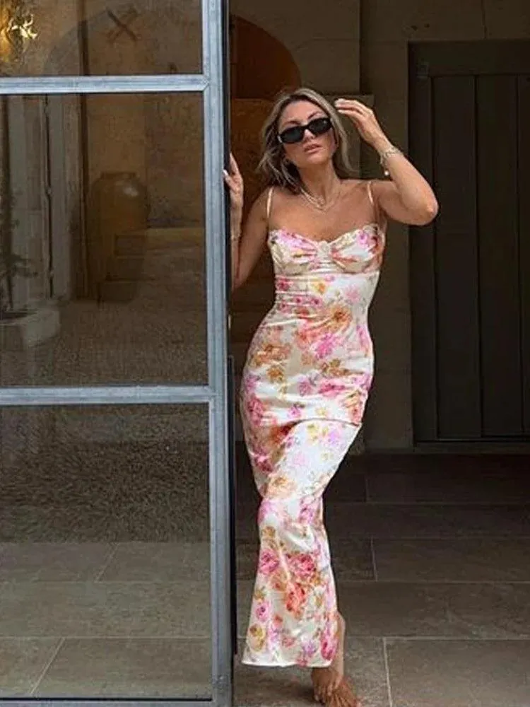 Suninheart Floral Print Bodycon Maxi Dress: Elegant Wedding Party Outfit