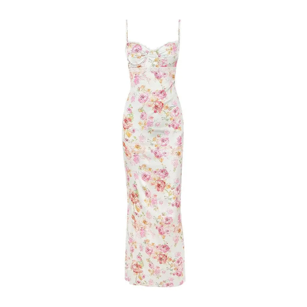 Suninheart Floral Print Bodycon Maxi Dress: Elegant Wedding Party Outfit