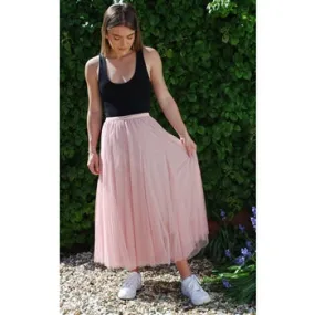 Tulle Layer Skirt in Soft Pink with Gold Stripe Waistband