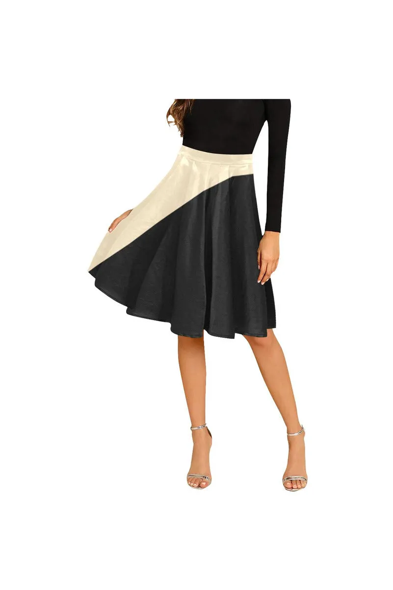 Two-Tone Crème and Black Melete Pleated Midi Skirt