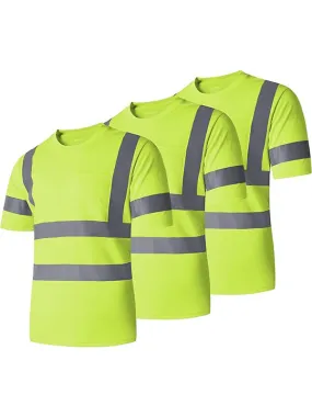 Ubon Safety Shirts for Men, Reflective High Visibility Construction Shirts Short Sleeve Work Shirts 3-Pack