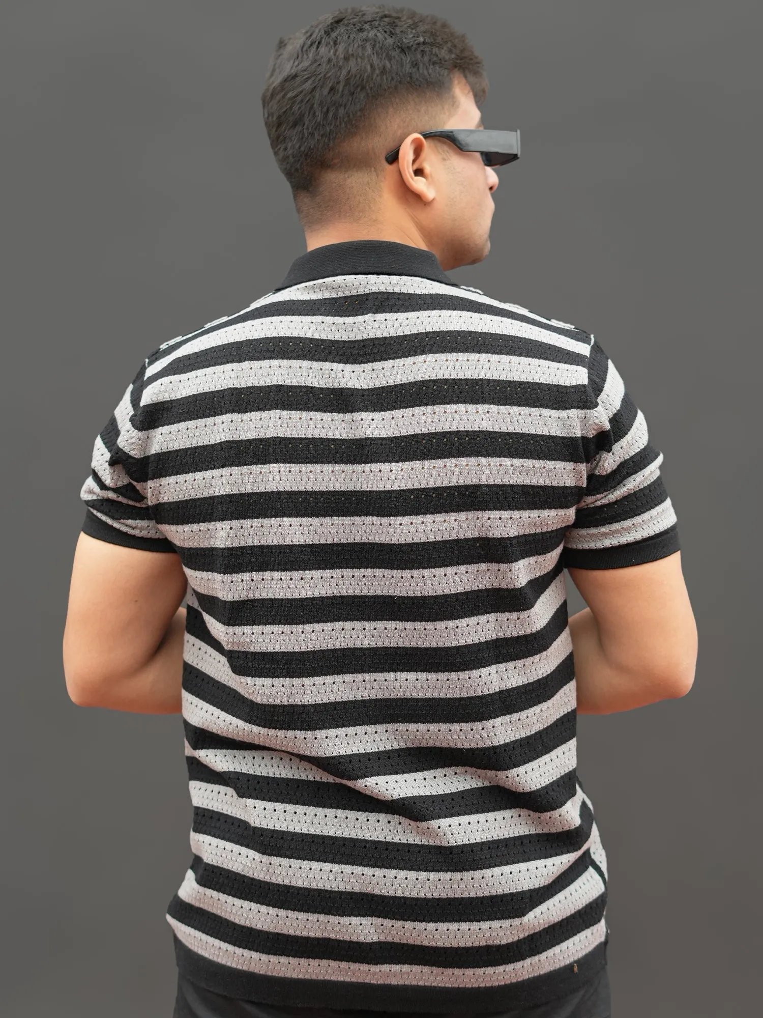 Vertical Stripe FlatKnit Black Shirt