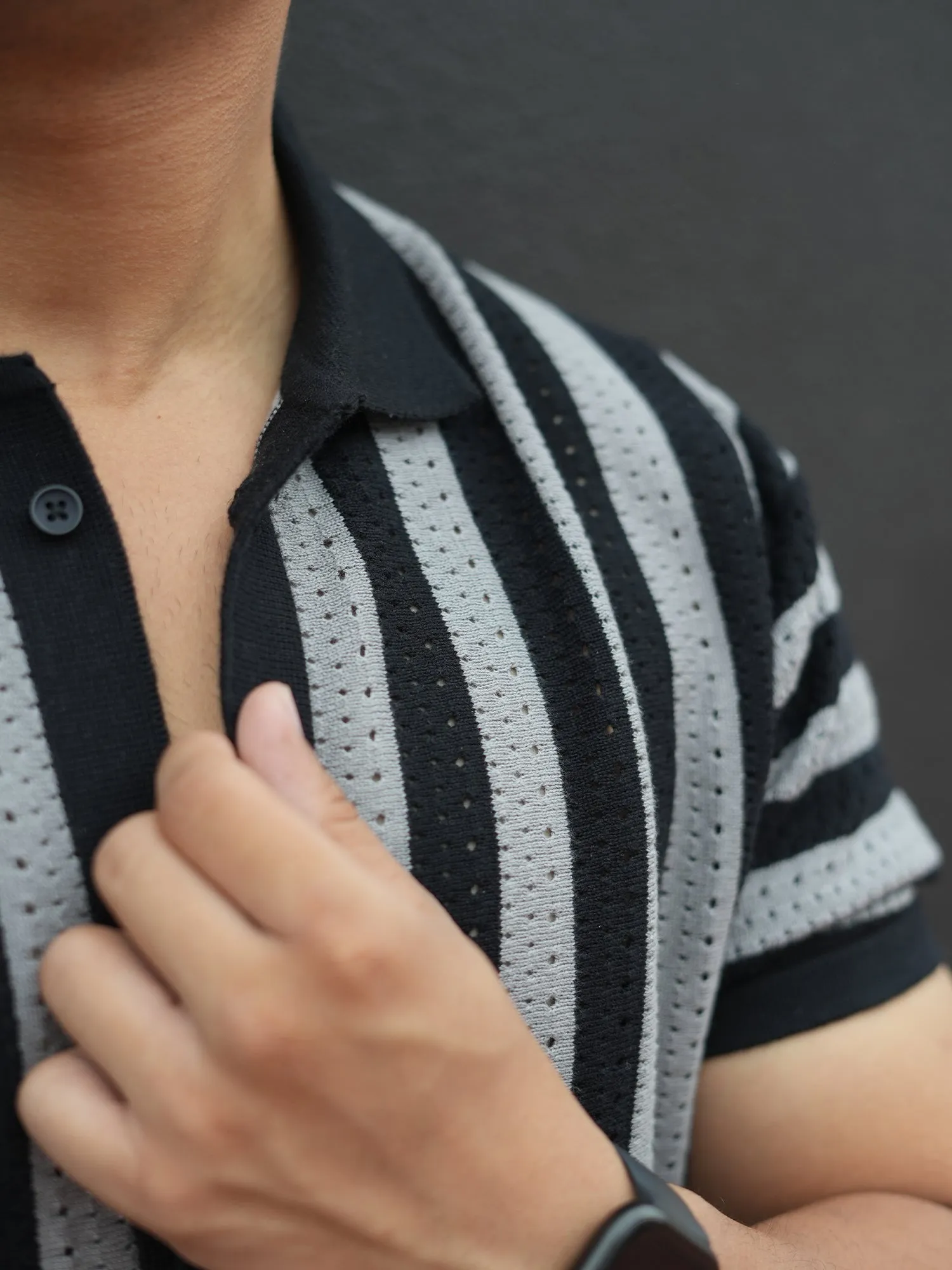 Vertical Stripe FlatKnit Black Shirt