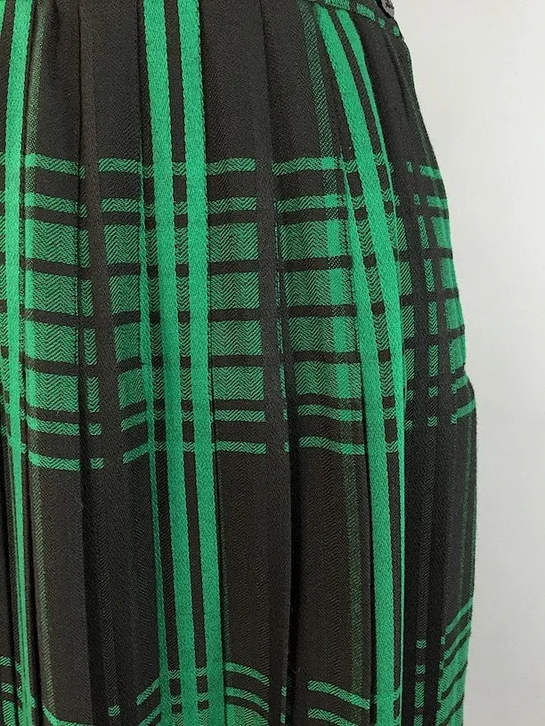 Vintage Black and Green Wool Plaid Skirt