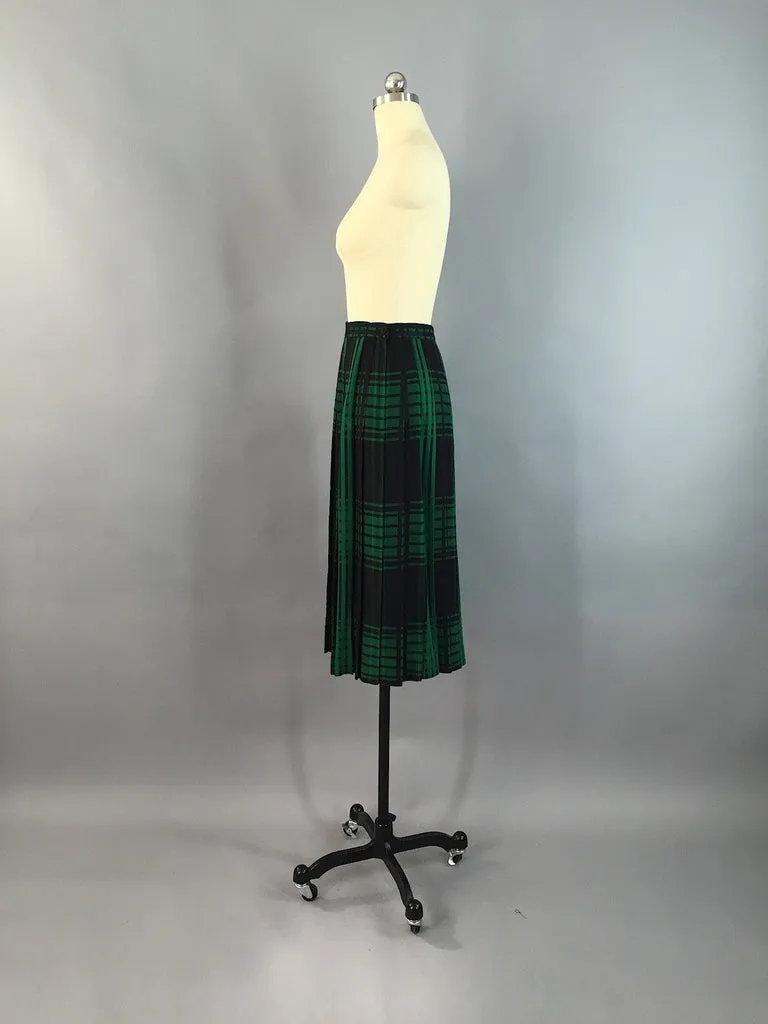 Vintage Black and Green Wool Plaid Skirt