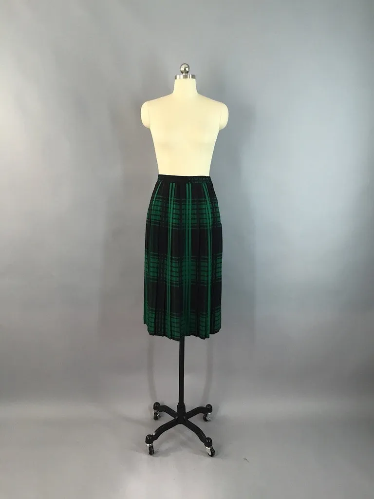 Vintage Black and Green Wool Plaid Skirt