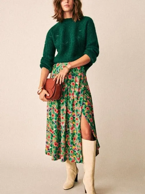 Vintage Floral Pleated Skirt