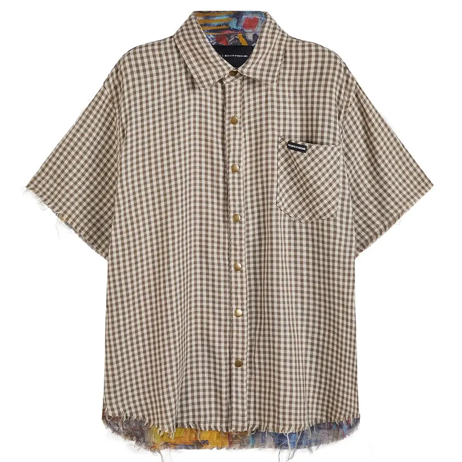 Vintage Graffiti Printed Plaid Button Up Shirt