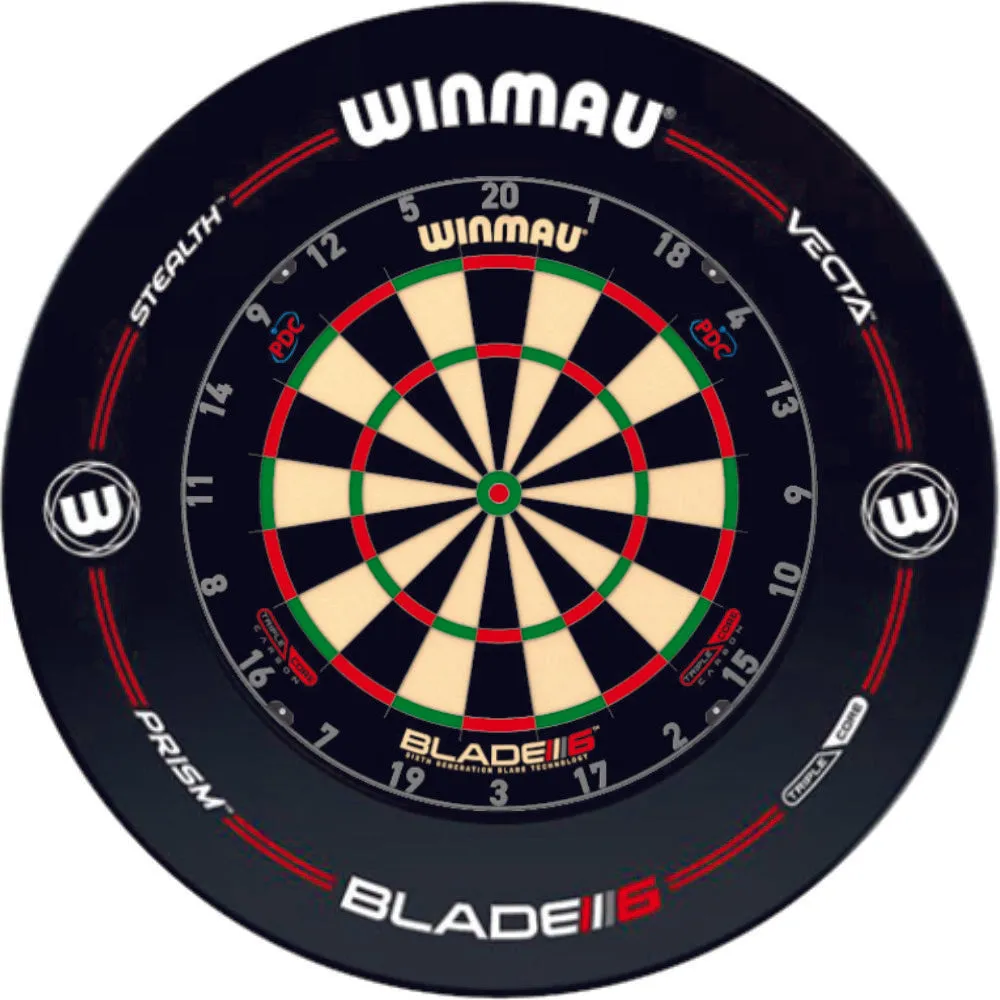 Winmau Blade 6 Triple Core Dartboard with Blade 6 Surround Plus Free Darts