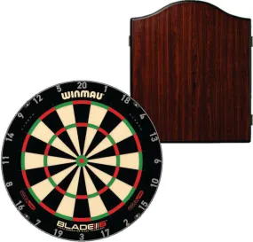 Winmau Blade 6 Triple Core Dartboard with Rosewood Cabinet Plus Free Set of Darts