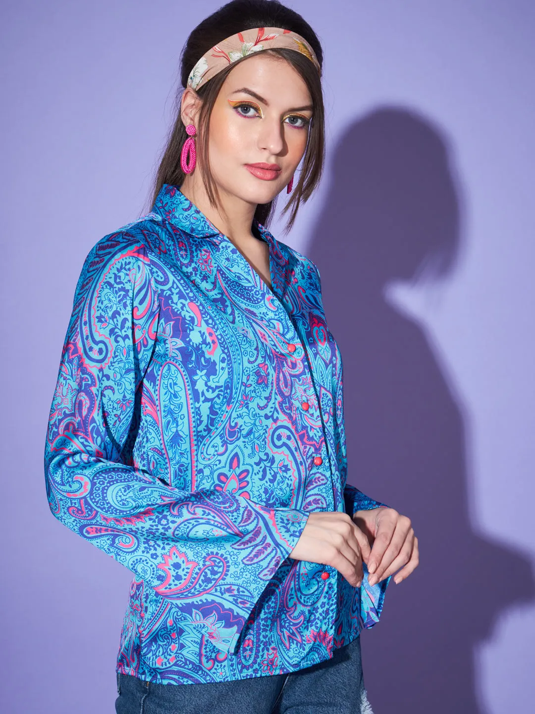 Women Paisley Printed Satin Casual Shirt