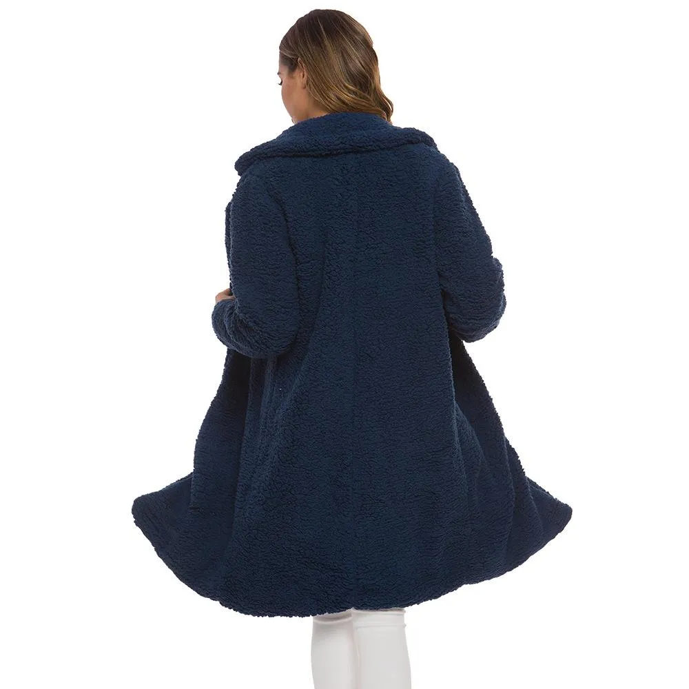 Women Plus Size Turn-down Collar Long Teddy Coat