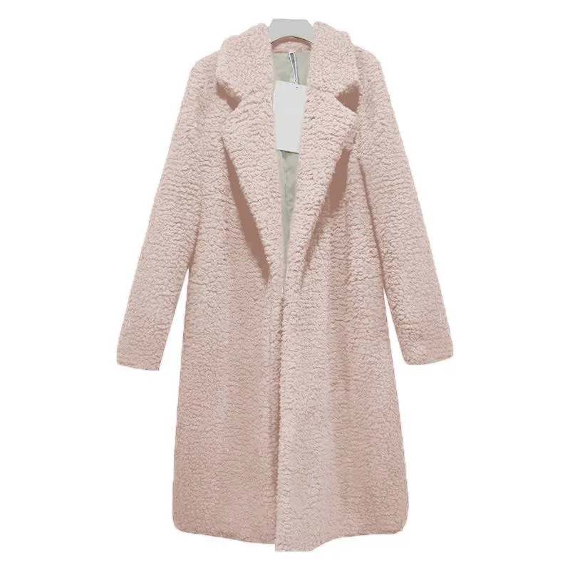 Women Plus Size Turn-down Collar Long Teddy Coat