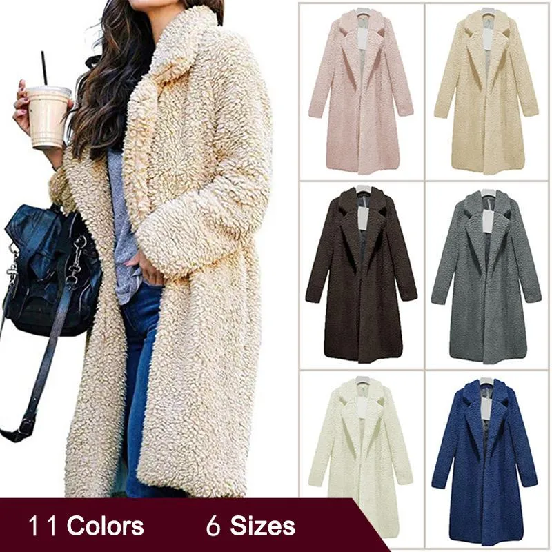 Women Plus Size Turn-down Collar Long Teddy Coat