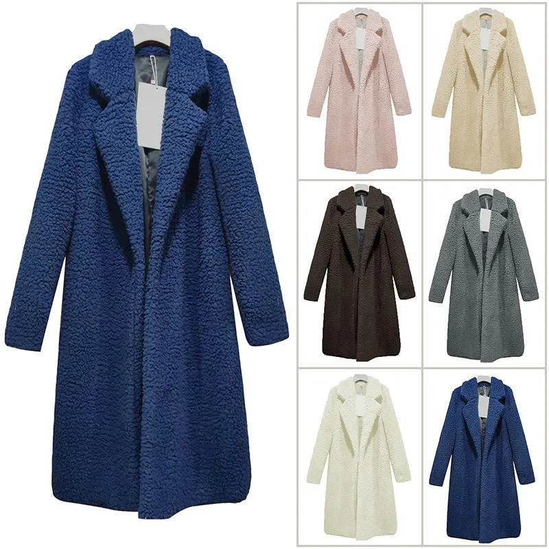 Women Plus Size Turn-down Collar Long Teddy Coat