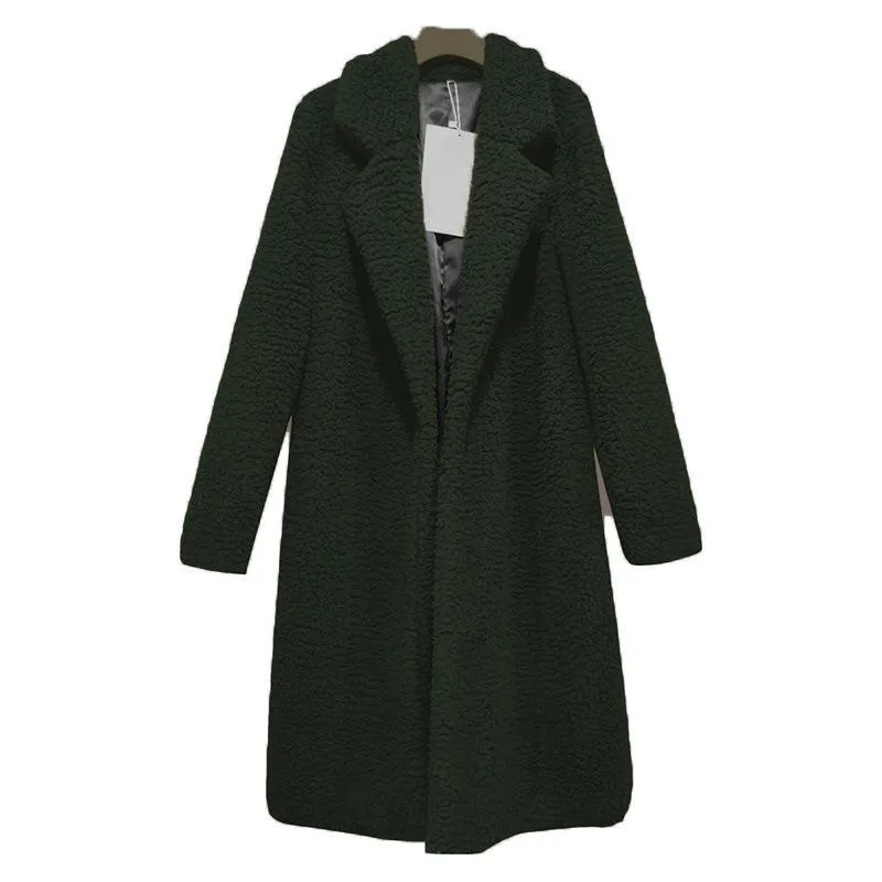 Women Plus Size Turn-down Collar Long Teddy Coat