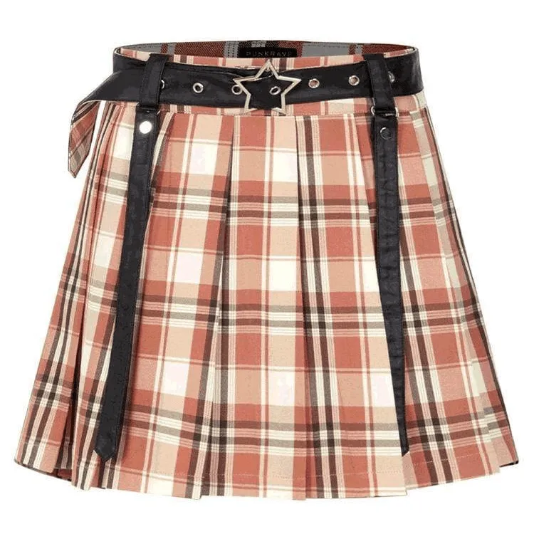 Women's Grunge Star Belt Sashes Plaid Skirts