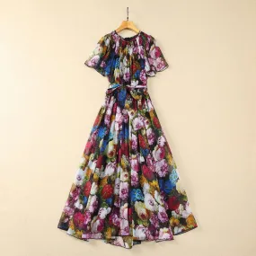 Women's Large Skirt Front Pleated Silk Chiffon Dress