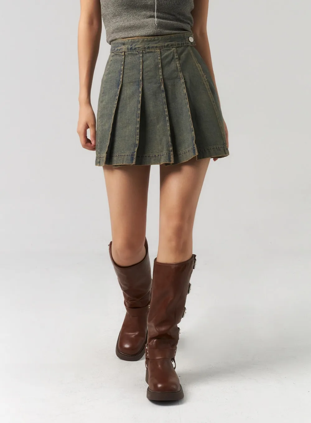 Wrapped Pleated Mini Skirt CU328