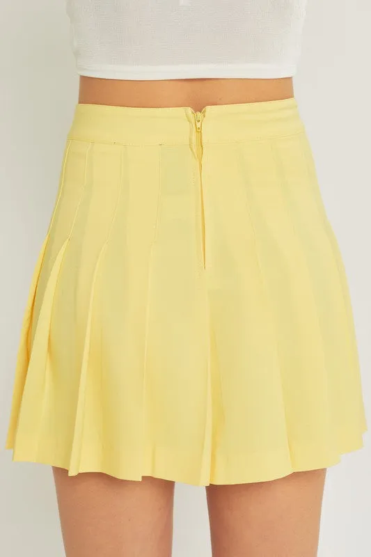 Yellow Zip Back Pleated Skirt