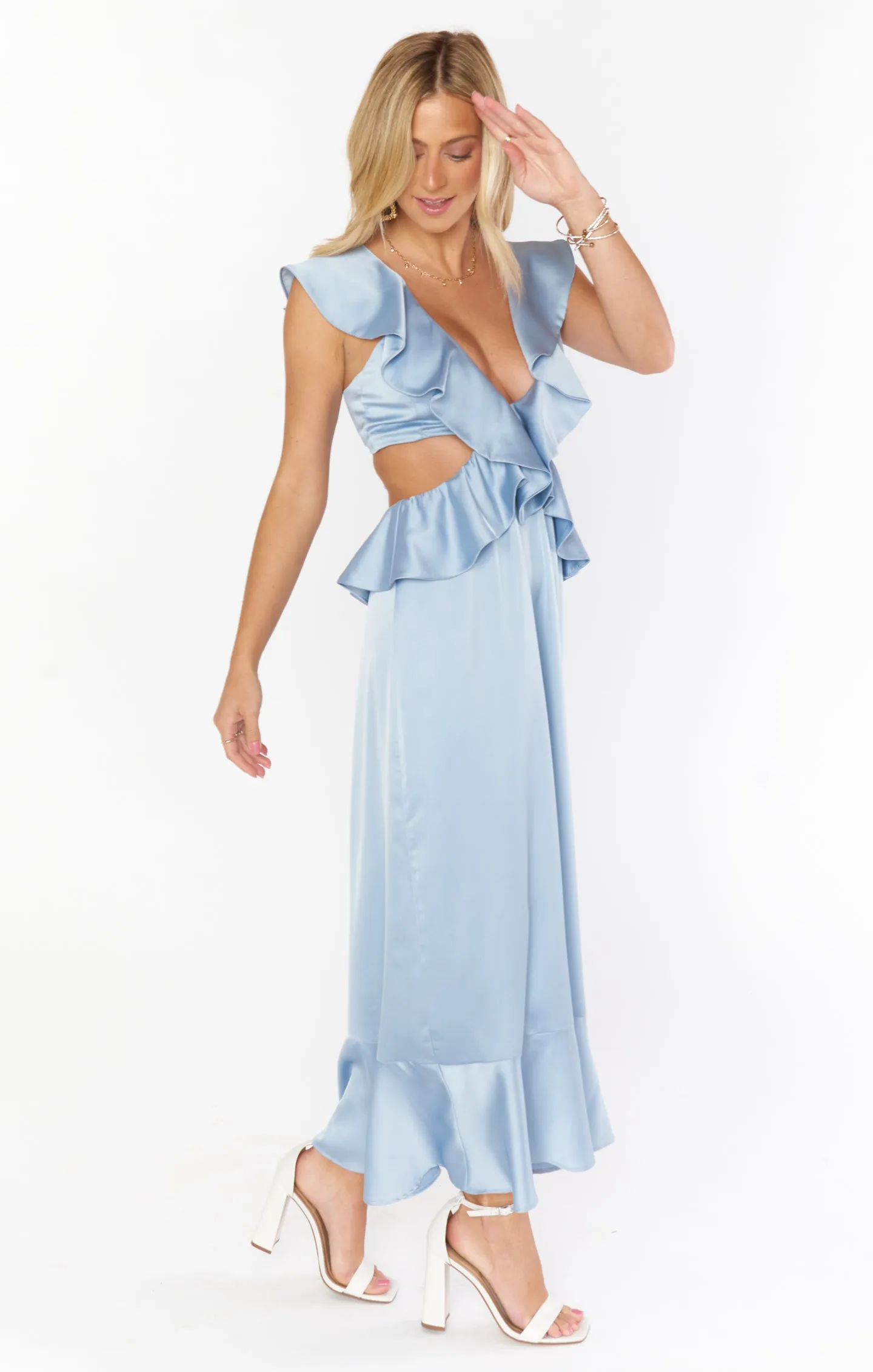 Zoey Midi Dress ~ Steel Blue Luxe Satin